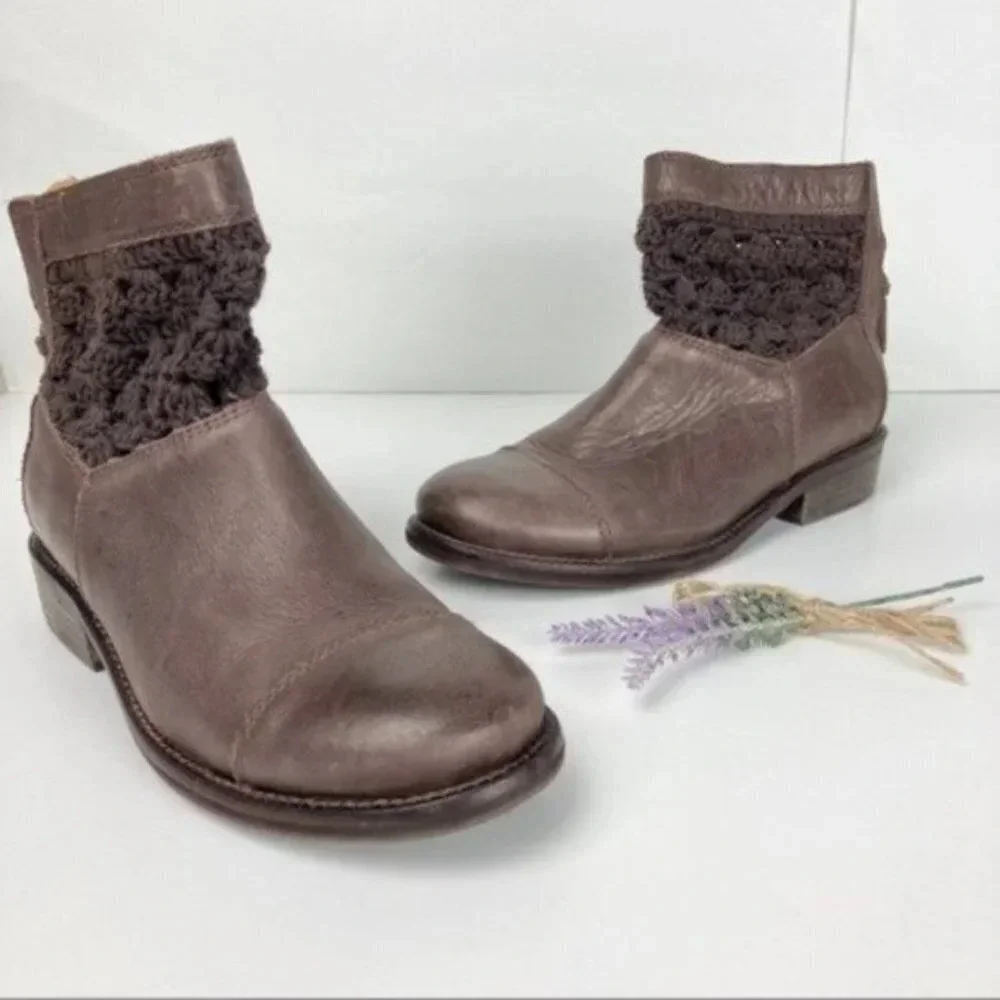 Anthropologie Latigo Carly Crochet Ankle Boots Espresso Sz 6.5M